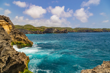 Waves at coast of the Nusa Penida island and Manta bay point near Broken beach. Indonesia.