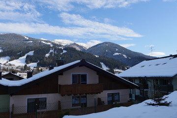 house in the mountains in winter