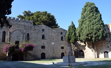 Fototapeta na wymiar Ruins of a Catholic. Italian ancient architecture. Rhodes. Greece.