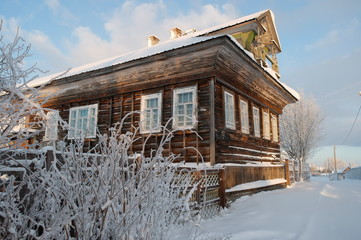 Fototapeta na wymiar winter landscape, country house.
