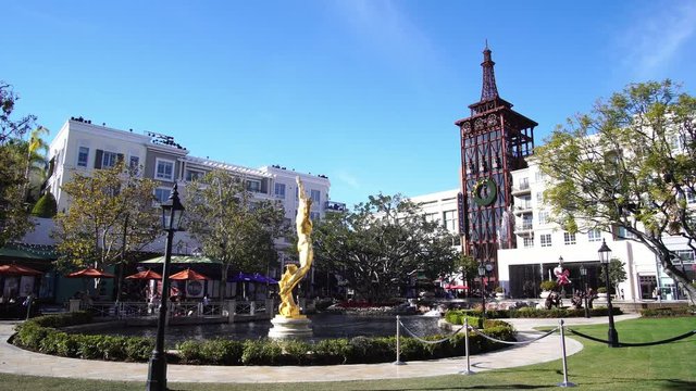 Los Angeles, NOV 26: Afternoon of the fountain and the public art Spirit of American Youth in The Americana at Brand on NOV 26, 2018 at Los Angeles, California