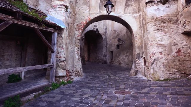Walk inside the city of Sighisoara. Slow motion.