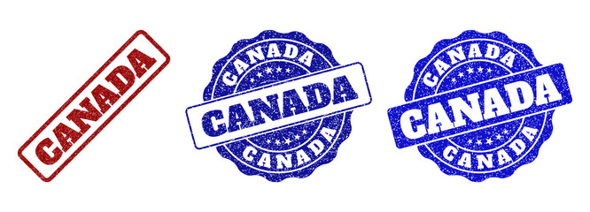 Obraz premium CANADA grunge stamp seals in red and blue colors. Vector CANADA labels with scratced effect. Graphic elements are rounded rectangles, rosettes, circles and text labels.