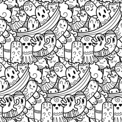 Funny doodle monsters seamless pattern for prints, designs and coloring books