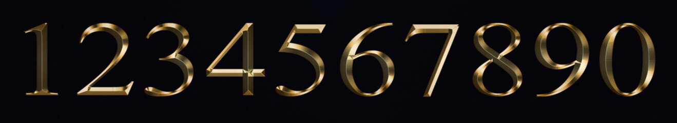 et numbers 0, 1, 2, 3, 4, 5, 6, 7, 8, 9 for anniversary new year celebration signs Bronze style Gold sparkling texture Numbers with golden glitter effect on black background  illustration