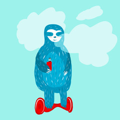 Cartoon cute blue sloth uses