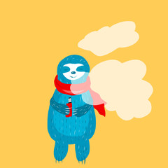 Cartoon cute blue sloth in
