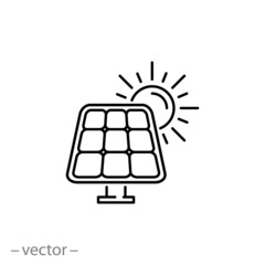 sun and solar panel, line sign, icon vector