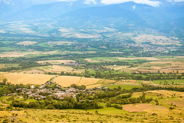 Aerial view of Cerdanya and Puigcerda towns in Pyrenees mountains