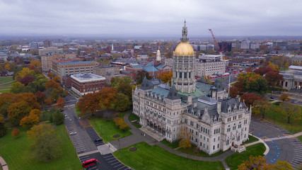 Fototapeta na wymiar State Capitol Dome Hartford Connecticut Fall Color Autumn Season