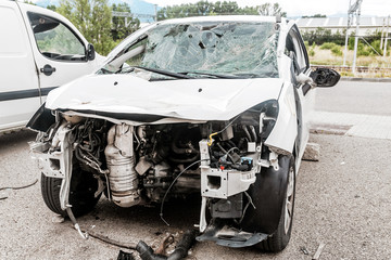 Crashed and damaged car