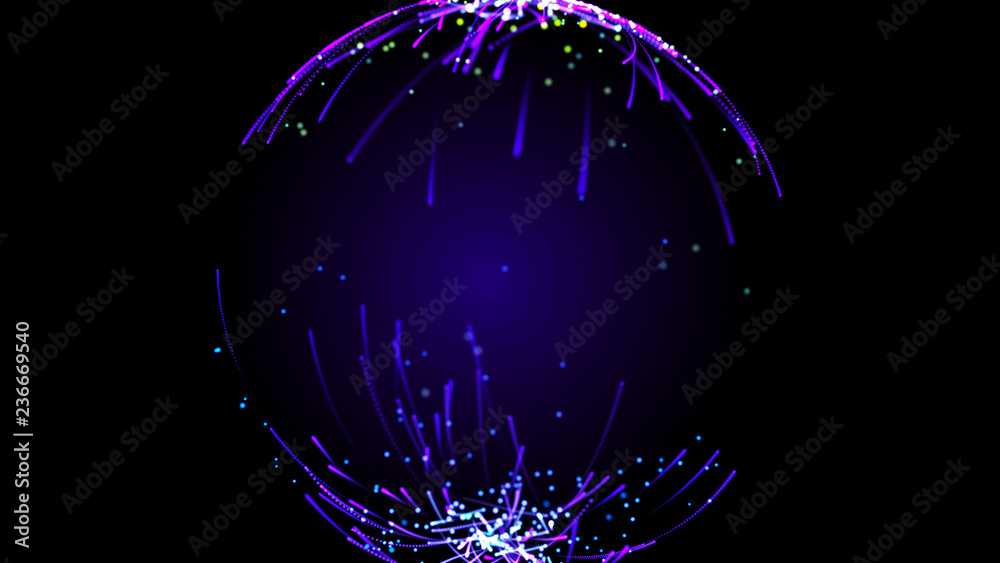 Poster abstract sphere in outer space. futuristic globalization interface. digital spherical hologram. 3d r