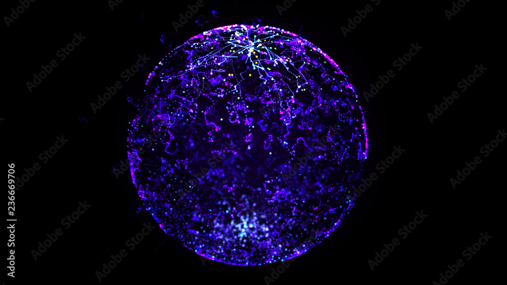 Poster abstract sphere in outer space. futuristic globalization interface. digital spherical hologram. 3d r