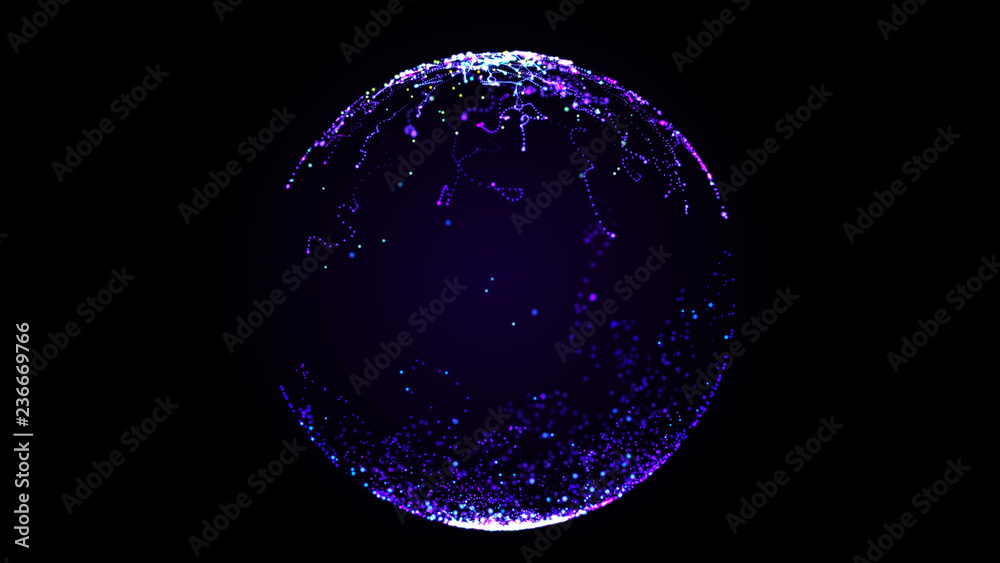Poster abstract sphere in outer space. futuristic globalization interface. digital spherical hologram. 3d r