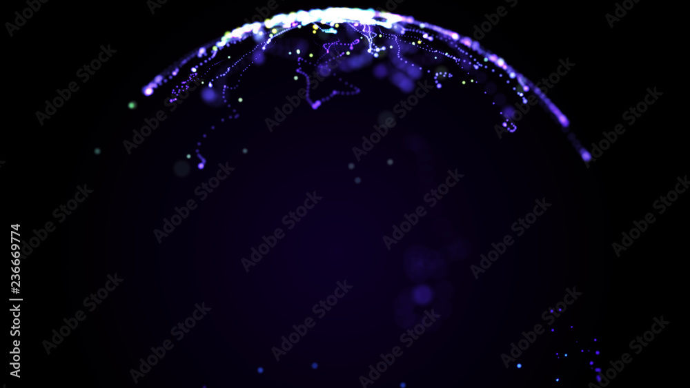 Poster abstract sphere in outer space. futuristic globalization interface. digital spherical hologram. 3d r