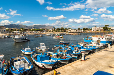 Fototapeta na wymiar Fishing boats in the small harbor of Isola delle Femmine, province of Palermo, Sicily