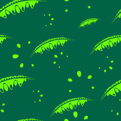Fototapeta na wymiar Pattern of delicate leaves and petals of garden plants in bright green and light green colors.