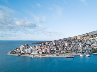 Naklejka na ściany i meble Beautiful coastal city in the Mediterranean . location is saranda albania (albanian riviera)