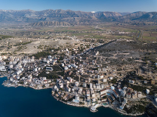 Fototapeta premium Construction of a new city expanding of the city expansion architechture. location sarande albania