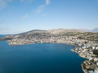 Fototapeta na wymiar drone photo of saranda Albania. a Mediterranean city located in Europe, near Greece and Italy 