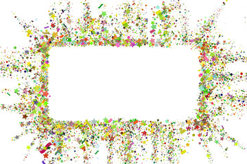 Gold glitter party confetti texture with place for text on a white background. Color explosion of confetti. Colorful grainy dust abstract texture on a black background. Background design element.