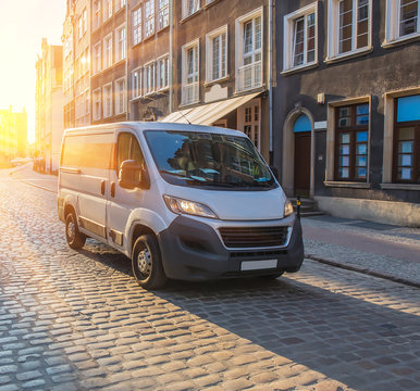 Minivan In The Ancient Center Of The European City