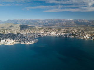 City of Saranda aerial view near the ionian sea part of Mediterranean waters. Albania Europe 