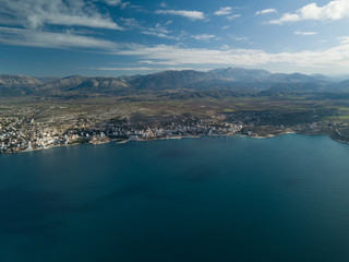 Aerial view of the city of saranda situated in south albania (albanian riviera)
