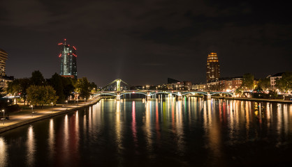 Night in Frankfurt on the river Main.