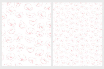Delicate Floral Repeatable Vector Pattern. Light Pink Flowers on a White Background. Subtle Design. Lovely Hand Drawn Illustration.