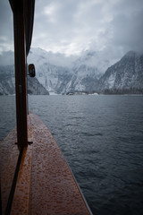 Traveling by boat on lake Königssee in the german alps
