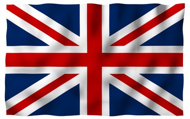 Waving flag of the Great Britain. British flag. United Kingdom of Great Britain and Northern Ireland. State symbol of the UK. 3D illustration