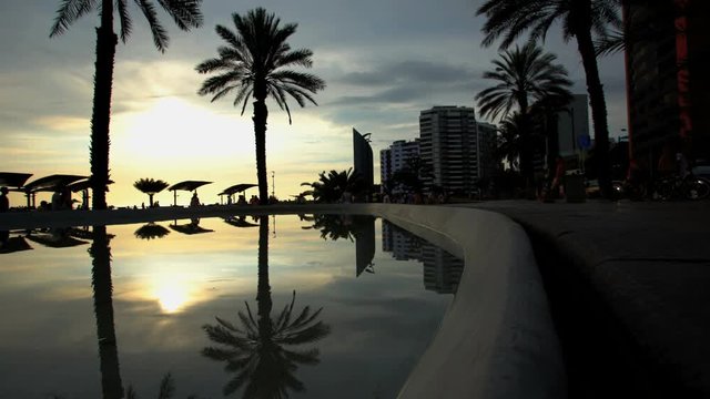 View at sunset of Larcomar Metropolitan shopping Centre complex Miraflores coastal district Lima Peru South America 