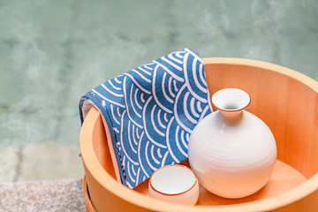 露天風呂と日本酒