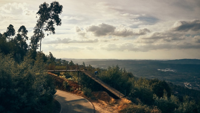 panoramic view of  mountain biker