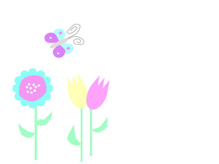 Pastel flowers with butterfly background