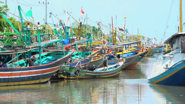 Indonesian local traditional wooden fishing boats Java South East Asia