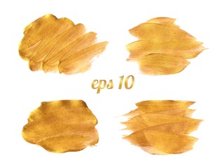 Naklejka premium Gold paint brush strokes set. Vector design