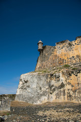 Fototapeta na wymiar Walls and battlements of El Morro Fortress in San Juan, Puerto Rico USA