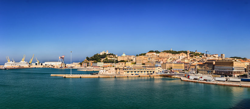 Panoramic view of the port of Ancona in the Marche region, Italy.