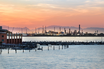 Obraz premium View of the Industrial area known as Porto Marghera or Venezia Porto Marghera and the Venetian lagoon.