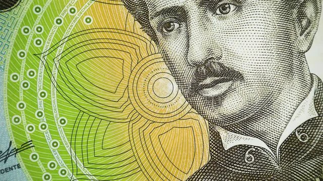 Chilean 1000 peso (2011) banknote rotating, Chile money. 4K UHD video footage.