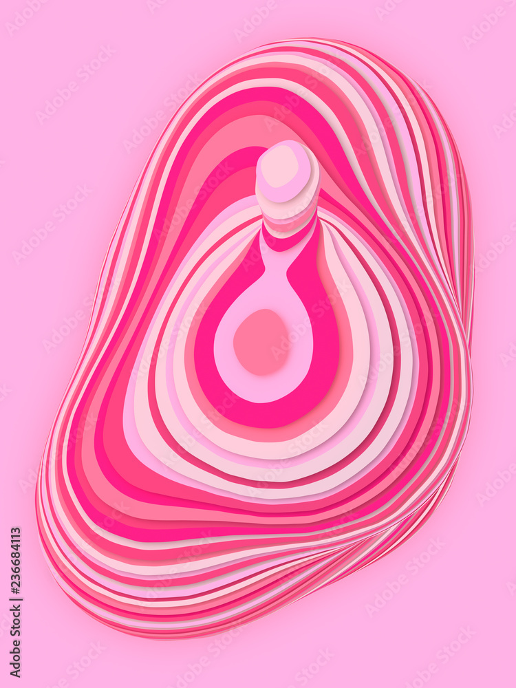 Poster Pink colored sliced shape. Computer generated abstract geometric 3D render illustration