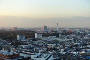 Fototapeta na wymiar 東京の午後４時ー砧公園の煙突ー街並み