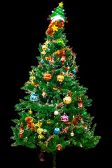 Christmas tree and ornaments with black isolated background