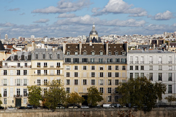 Fototapeta premium Paris, France - November 13, 2018: Haussmann buildings along the bank of river Seine