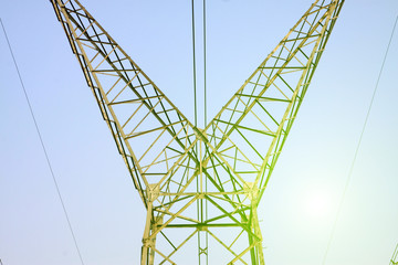 Electric power tower under the blue sky