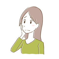 心配　悩み　女性　手書き風　一人　上半身