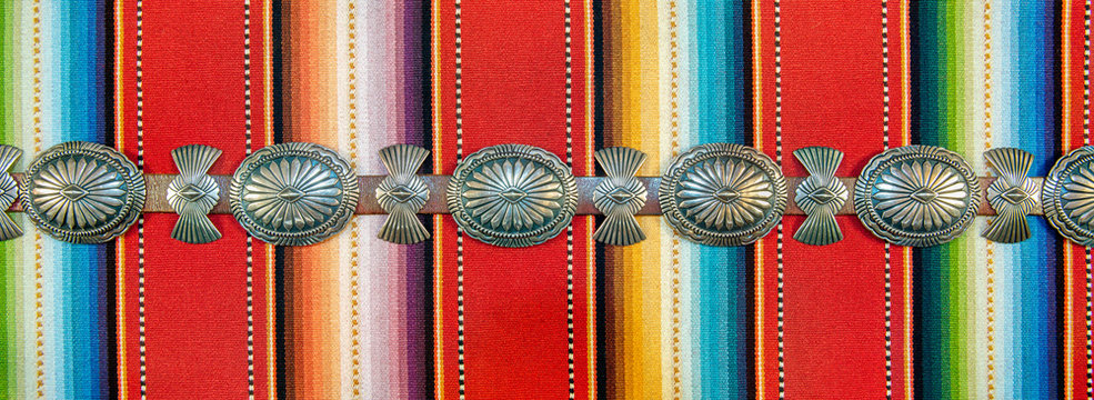 Sterling Silver Native American Concho Belt on Brightly Colored