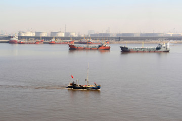 Fototapeta premium Ships in the port, in tianjin, china